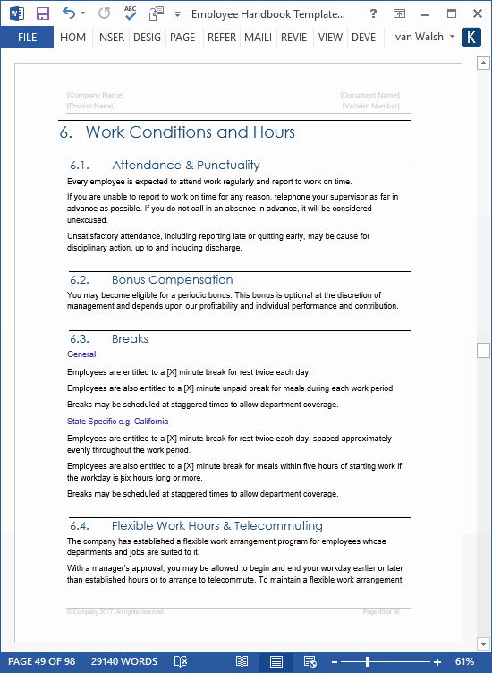 Employee Handbook Template Word Elegant Employee Handbook Template – Download 100 Pg Ms Word