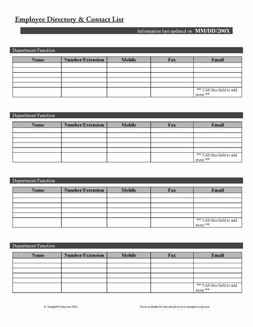 Employee Information forms Templates Beautiful Employee Directory and Contact List form