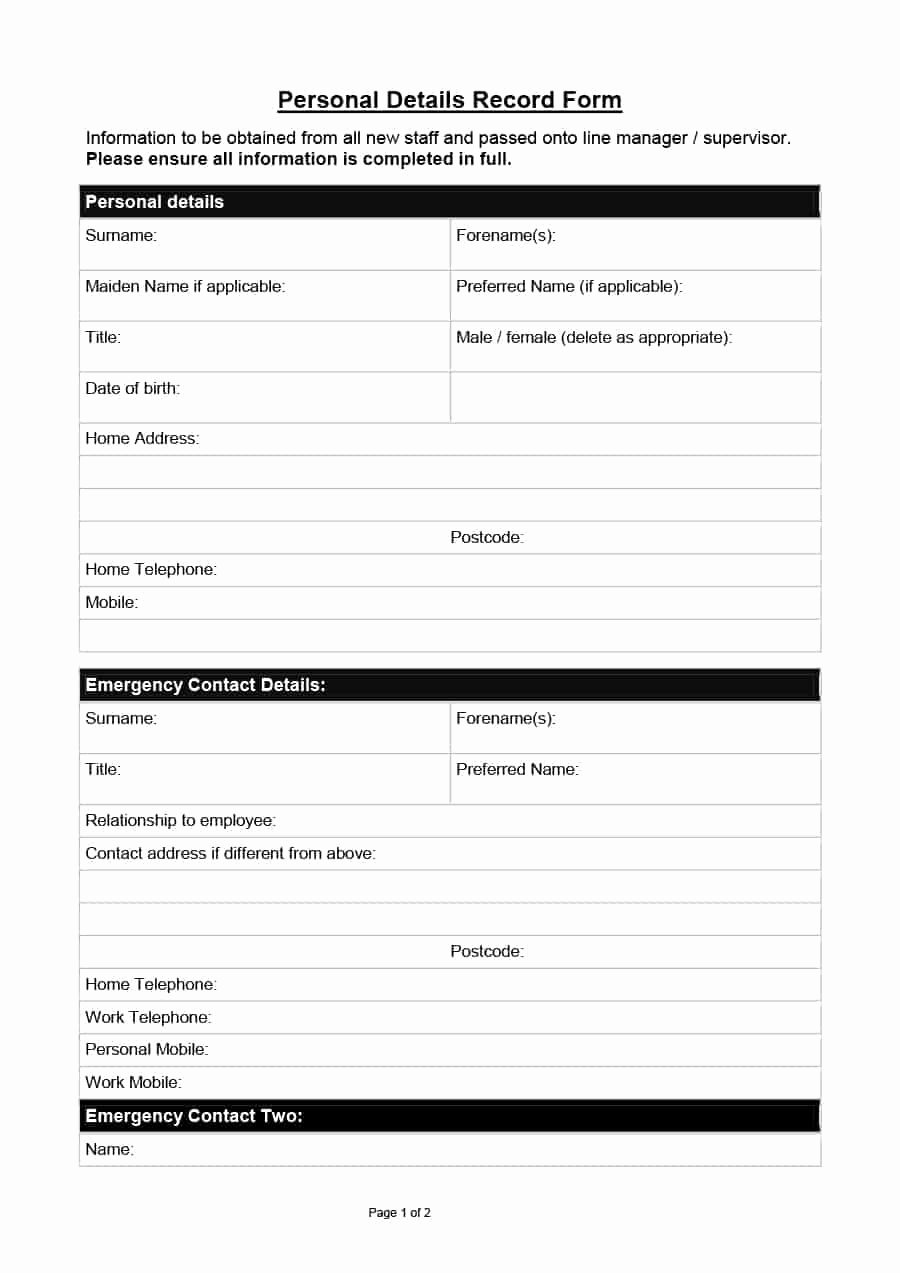 Employee Information forms Templates Best Of 47 Printable Employee Information forms Personnel