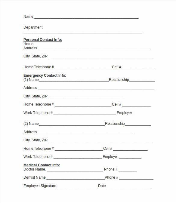 Employee Information forms Templates Fresh Emergency Contact forms 11 Download Free Documents In
