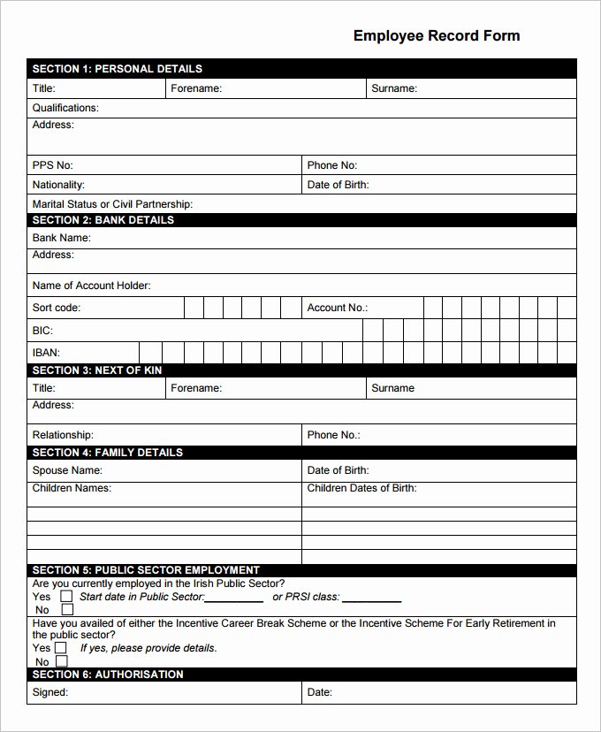 Employee Information forms Templates Fresh Employee Record Templates 30 Free Word Pdf Documents