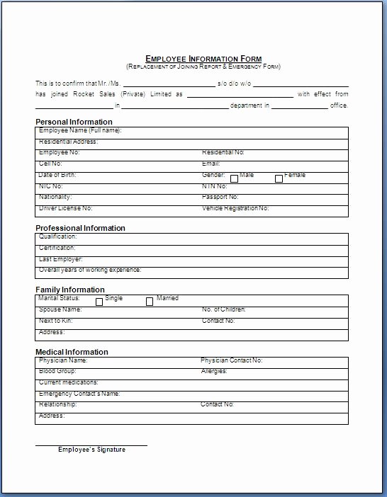 Employee Information forms Templates Inspirational Employee Information form In Doc