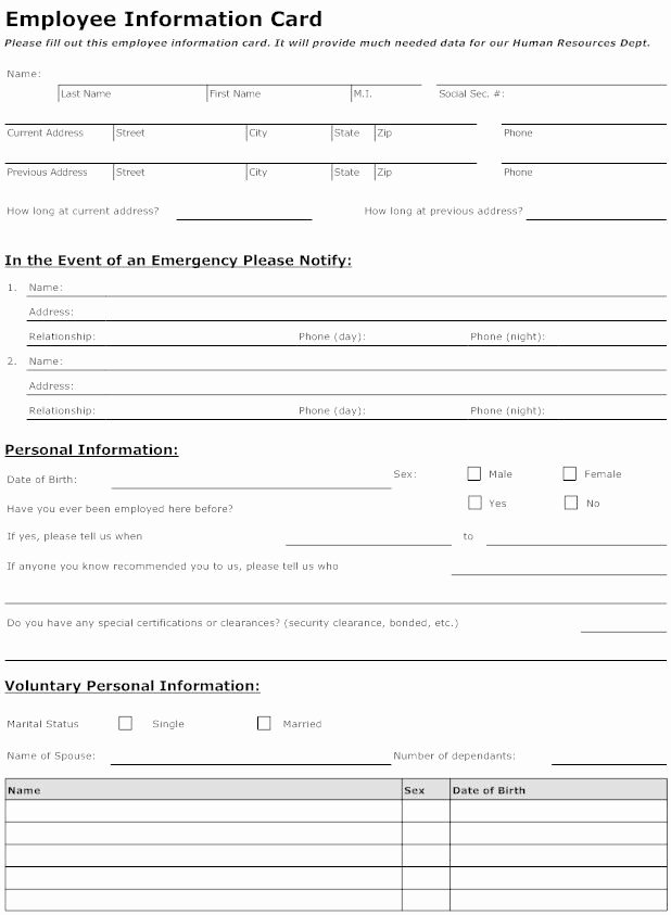 Employee Information forms Templates Lovely Employee Personal Information Sheet Hardsell