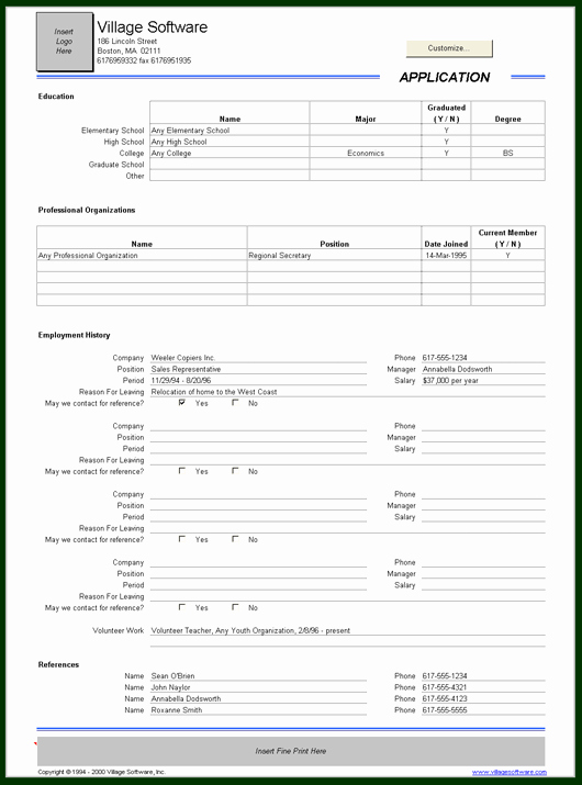 Employee Information forms Templates Lovely Job Application Record Template