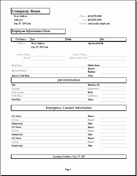 Employee Information forms Templates Luxury Employee Information forms