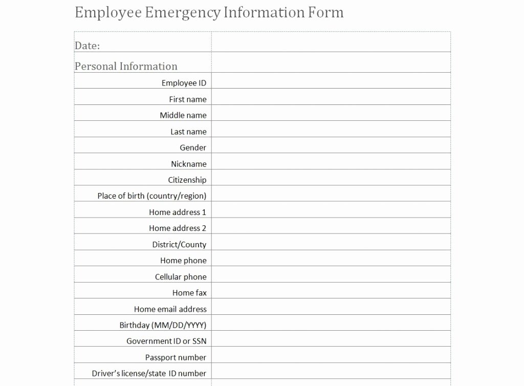 Employee Information forms Templates Unique Employee Emergency Information form Template