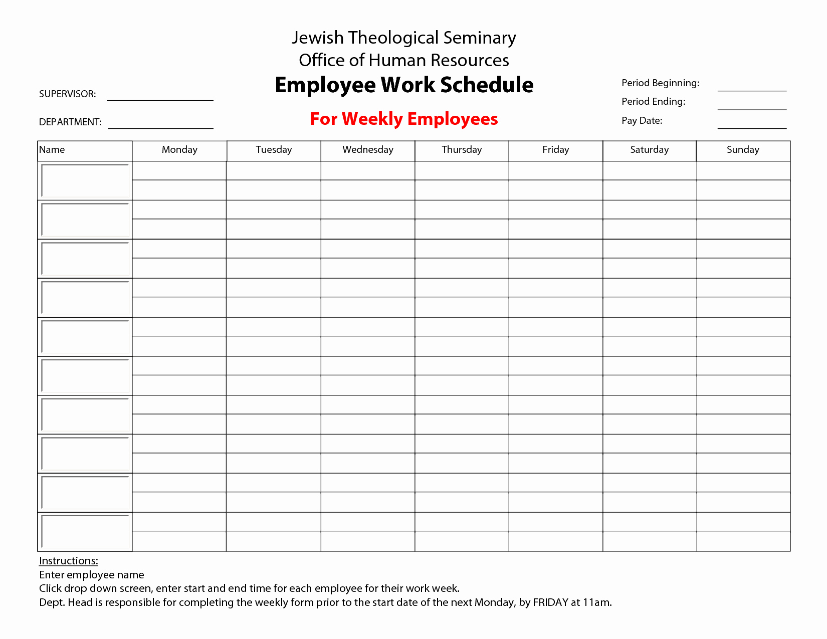 Employee Monthly Schedule Template Beautiful 20 Hour Work Week Template