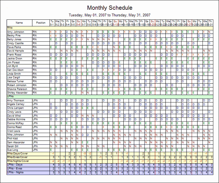Employee Monthly Schedule Template Lovely Monthly Employee Shift Schedule Template
