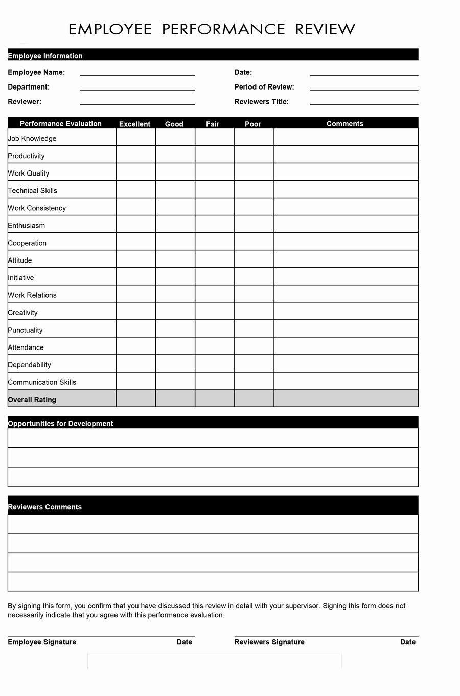 Employee Performance Review Template Lovely 46 Employee Evaluation forms &amp; Performance Review Examples