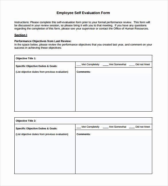 Employee Self Evaluation Template Inspirational Sample Employee Self Evaluation form 8 Free Documents