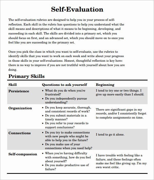 Employee Self Evaluation Template New Self Evaluation Examples