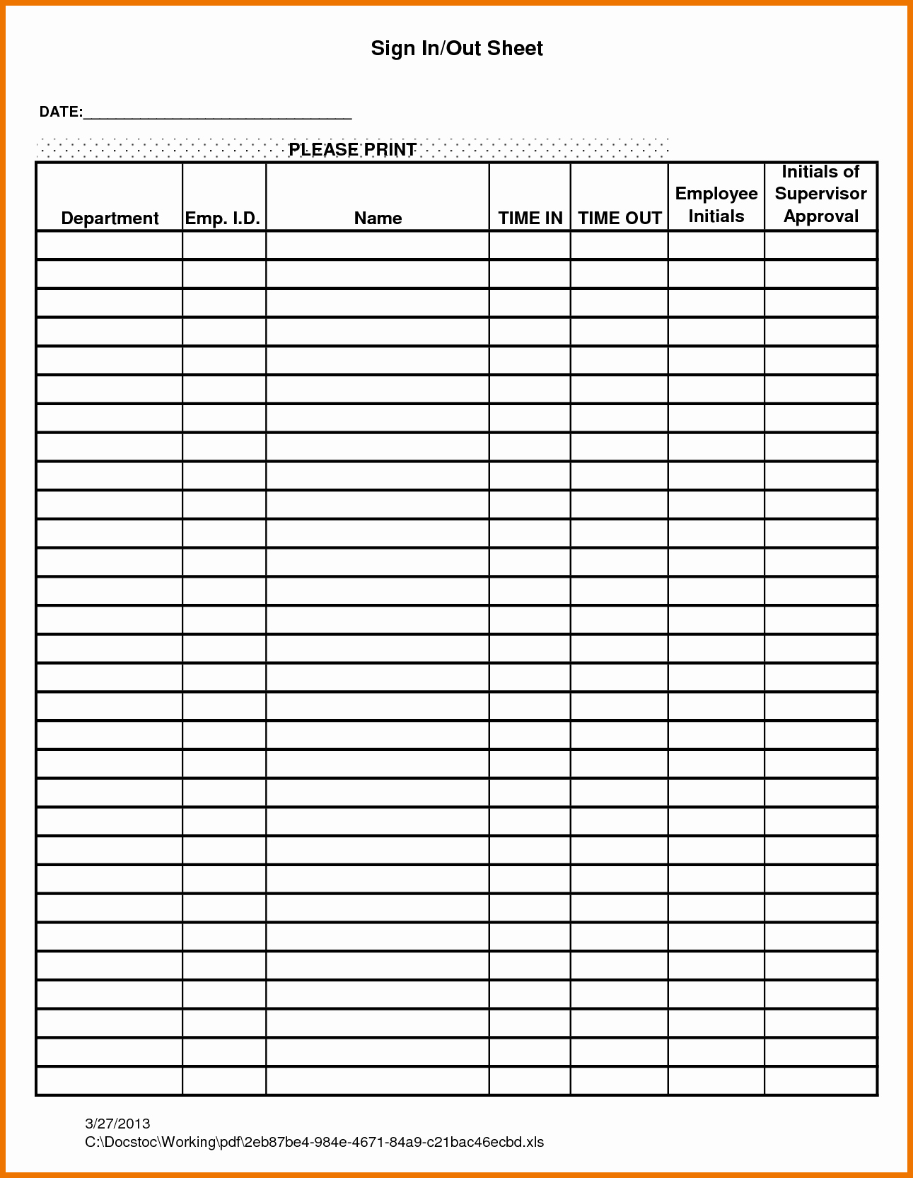 Employee Sign In Sheet Template Fresh Interesting Employee attendance Sign In Sheet with