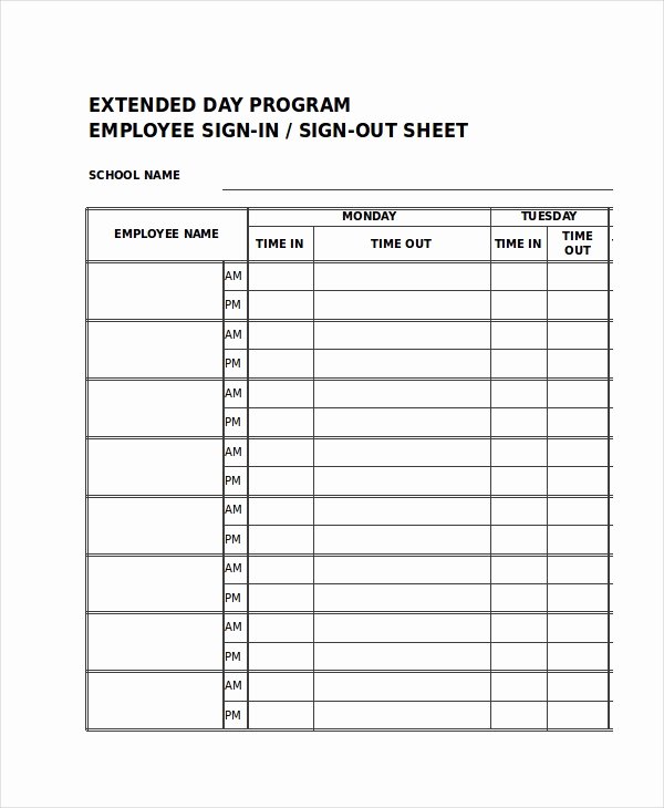 Employee Sign In Sheet Template Inspirational Sign In Sheet 30 Free Word Excel Pdf Documents