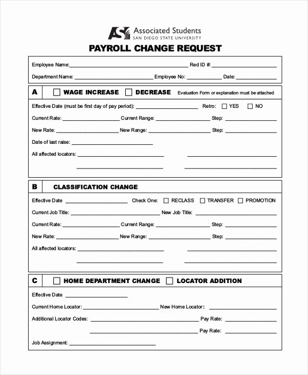 Employee Status Change form Template Fresh Free 10 Sample Payroll Change forms