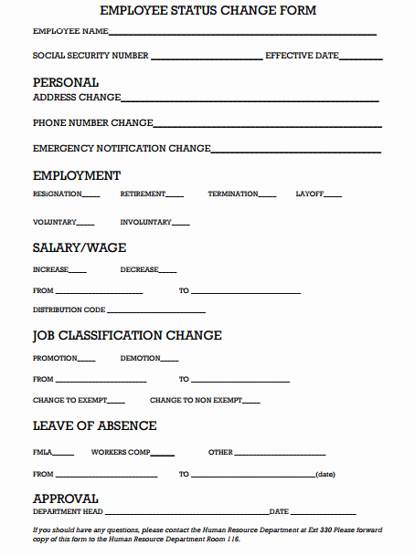 Employee Status Change form Template Inspirational Employee Status Change form 669 Useful Templates