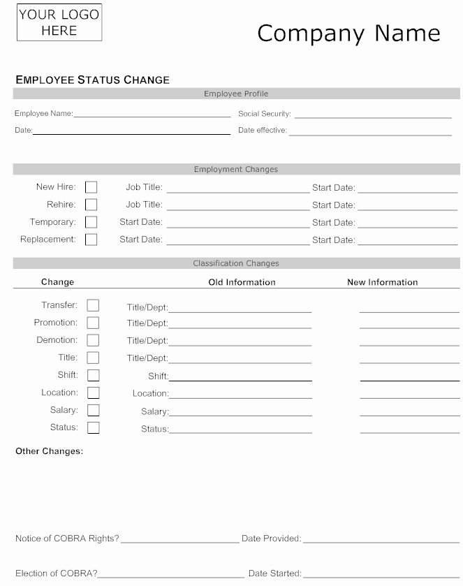 Employee Status Change form Template Lovely Employee Status Change forms