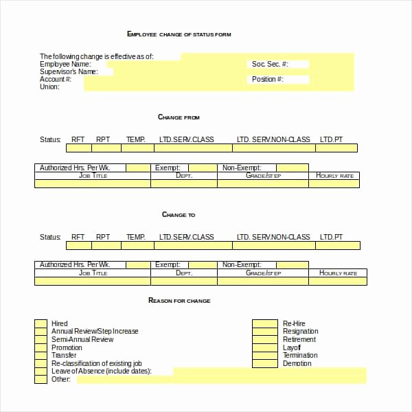 Employee Status Change form Template Luxury Employee Status Change forms Word Excel Samples