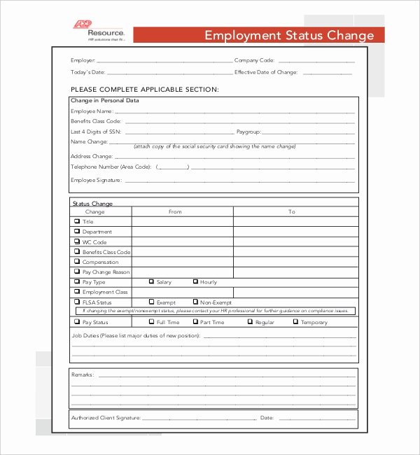 Employee Status Change form Template New Free 8 Sample Employee Status Change forms In Pdf