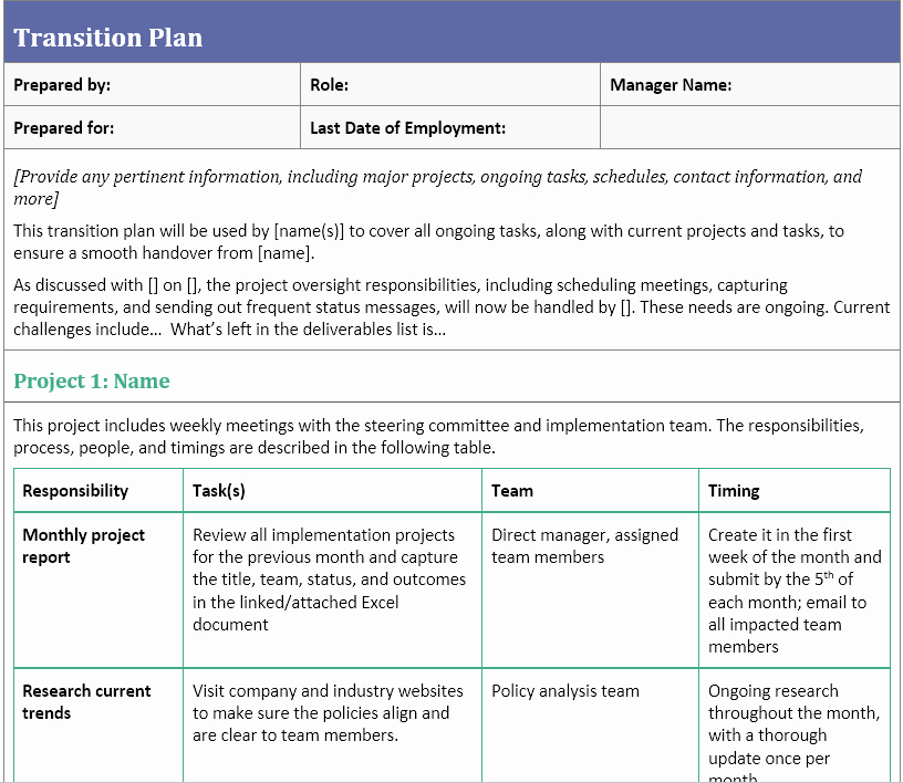 Employee Transition Plan Template Best Of Transition Plan Template for when You Ve Resigned