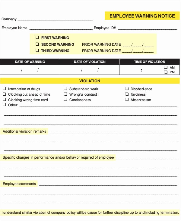 Employee Warning Notice Template Awesome 7 Employee Warning Notice Templates Pdf Google Docs