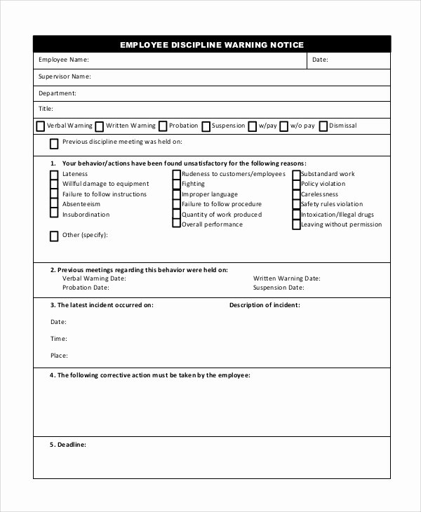Employee Warning Notice Template Fresh Sample Employee Discipline form 10 Examples In Pdf Word