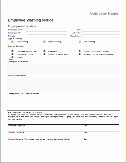 Employee Warning Notice Template Luxury Employee Warning Notice Template for Ms Word