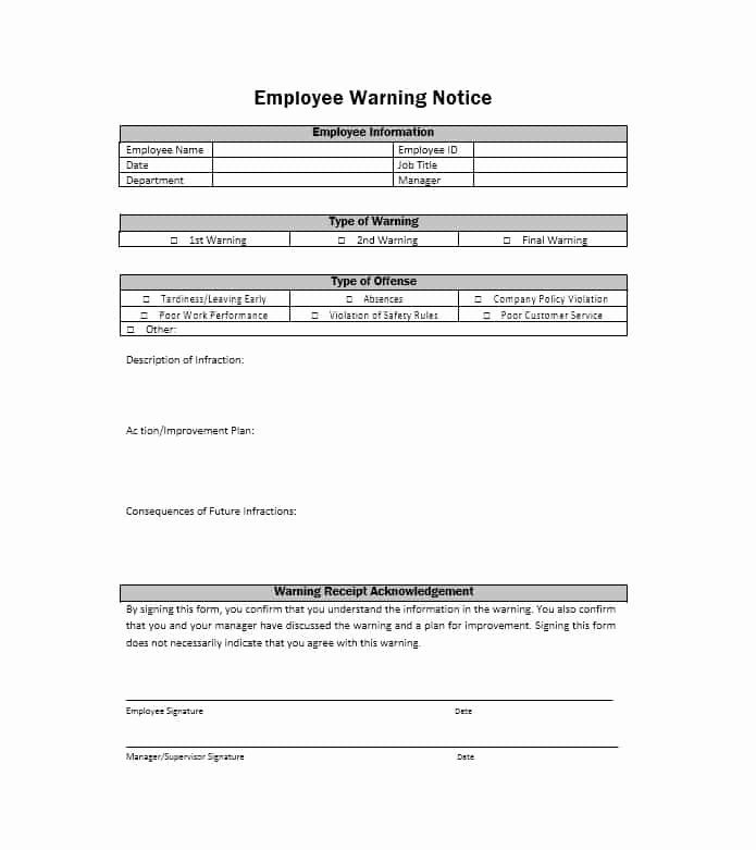 Employee Warning Notice Template Word Awesome Employee Warning Notice Download 56 Free Templates &amp; forms