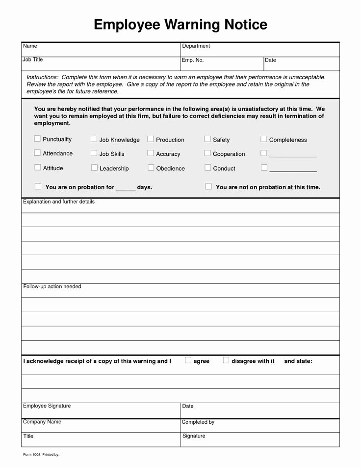 Employee Warning Notice Template Word Awesome Free Employee Write Up Sheets