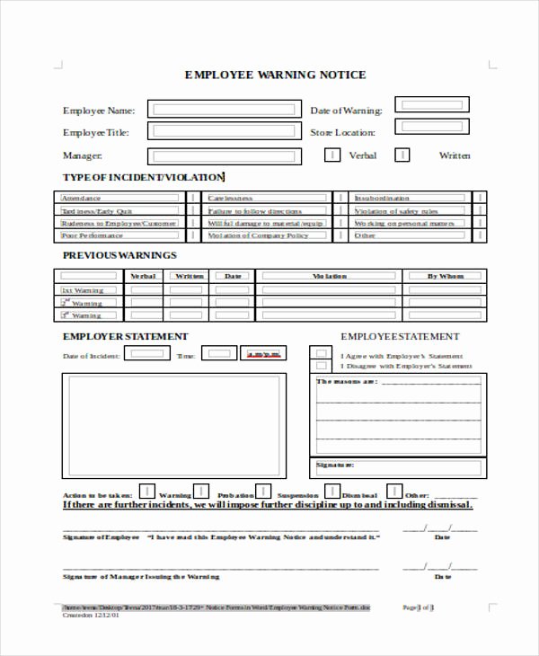 Employee Warning Notice Template Word Luxury 28 Notice forms In Word