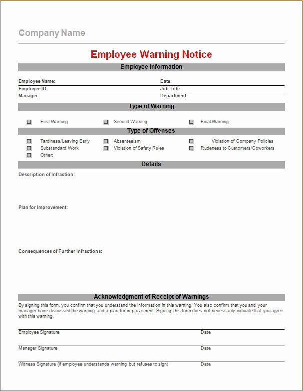 Employee Warning Notice Template Word Luxury Warning Notice to Employee Template