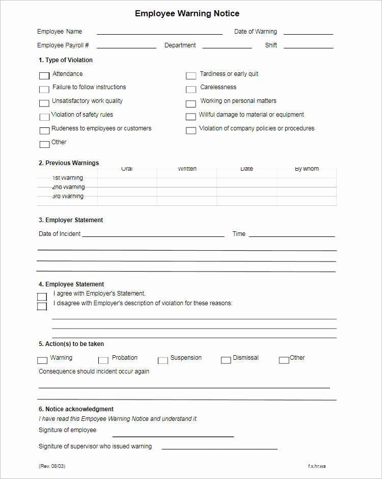 Employee Warning Notice Template Word Unique 19 Employments Write Up form Template Free Doc Excel formats