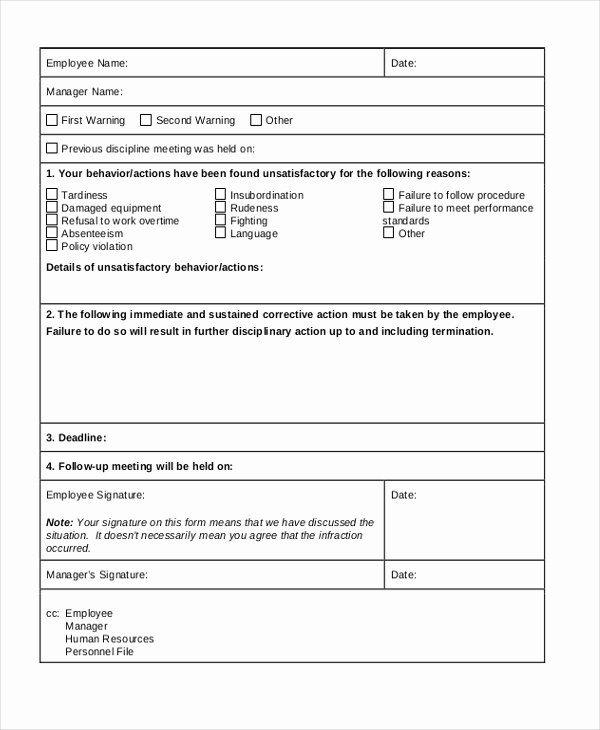 Employee Write Up Template Inspirational Employee Write Up form Free Printable