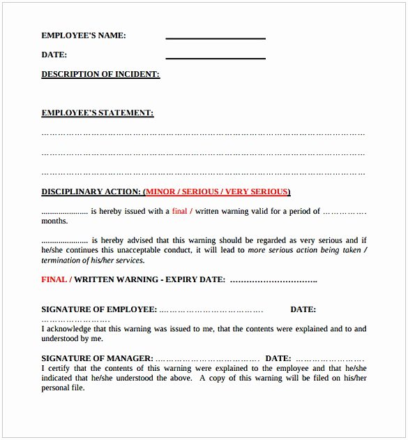 Employee Written Warning Template Beautiful Employee Written Warning form