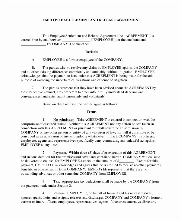 Employment Separation Agreement Template Beautiful Sample Employment Release Agreement 5 Documents In Pdf