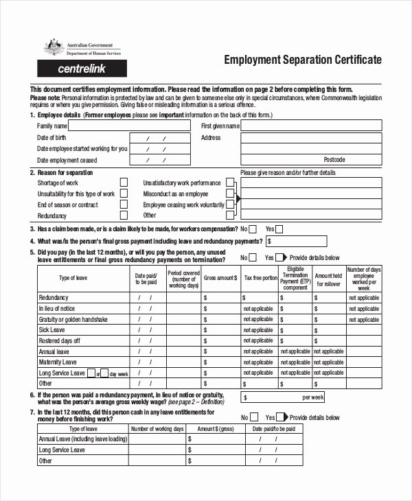 Employment Separation Agreement Template Inspirational Sample Employment Contract forms 11 Free Documents In