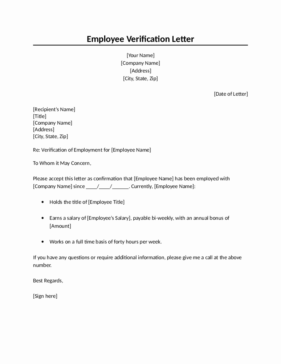 Employment Verification form Template Fresh 2019 Proof Of Employment Letter Fillable Printable Pdf