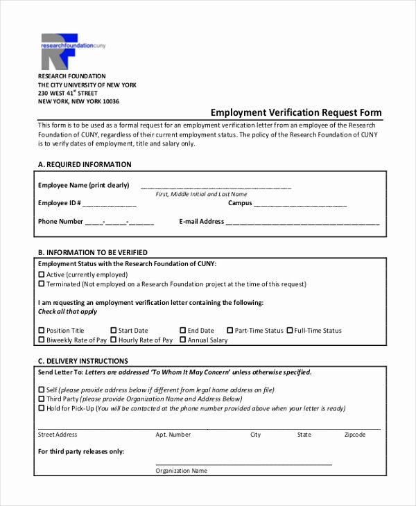 Employment Verification form Templates Lovely Free 13 Sample Employment Verification forms