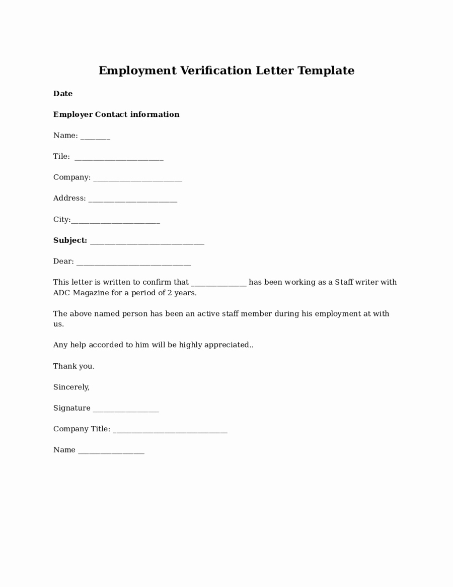 Employment Verification form Templates New 2019 Proof Of Employment Letter Fillable Printable Pdf