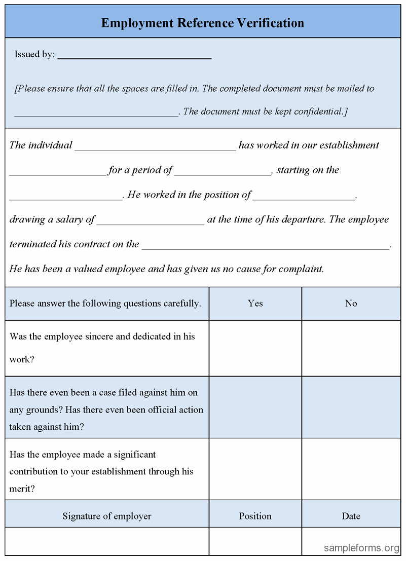 Employment Verification forms Template Awesome Employment Reference Verification form Sample forms