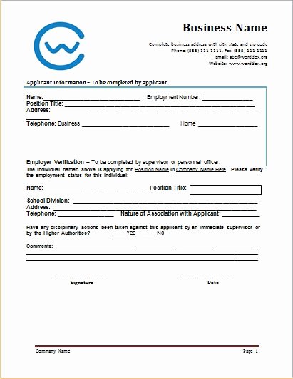 Employment Verification forms Template Lovely Employment Verification form at Worddox