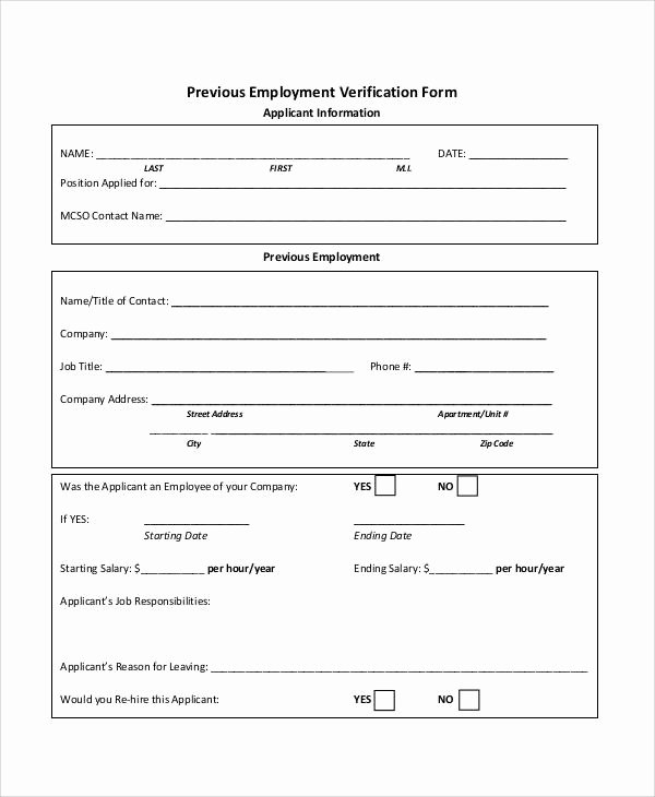 Employment Verification forms Template Lovely Employment Verification form
