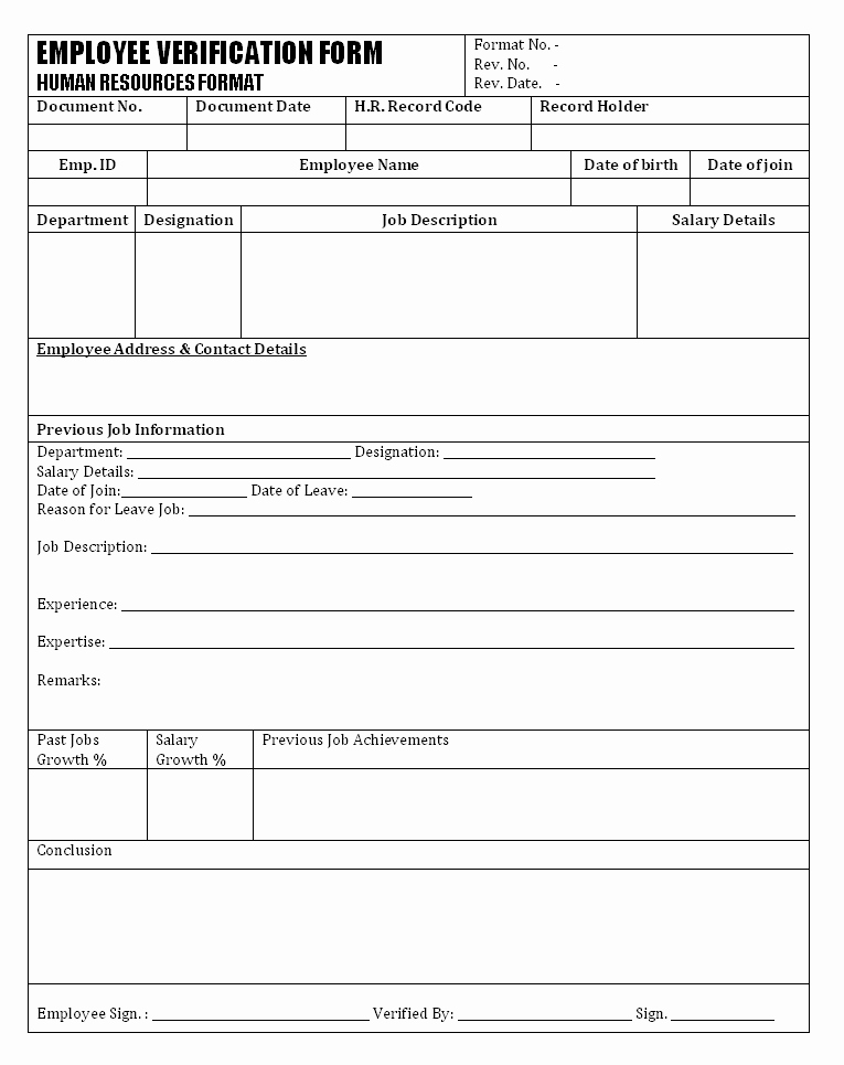 Employment Verification forms Template Unique Employee Verification form format