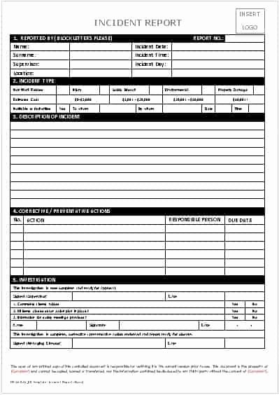 End Of Day Report Template Luxury 21 Free Incident Report Template Word Excel formats