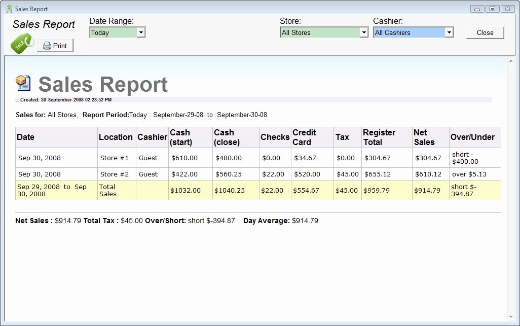 End Of Day Report Template New Cash Register Logging software