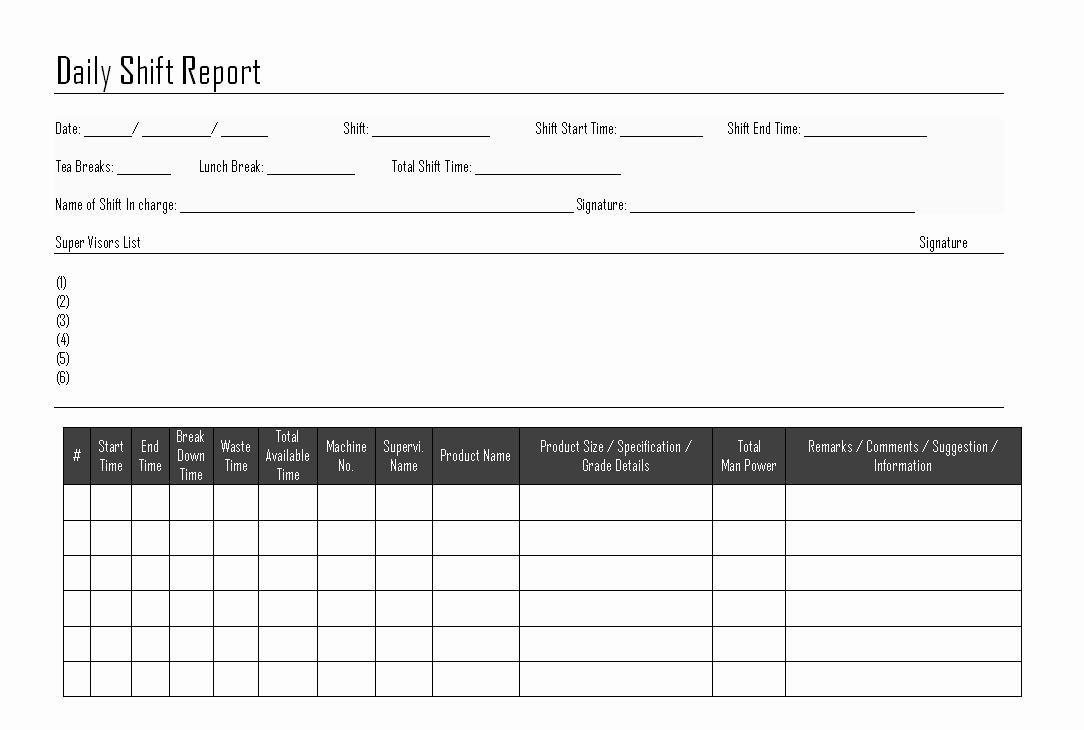 End Of Shift Report Template Best Of Daily Shift Report