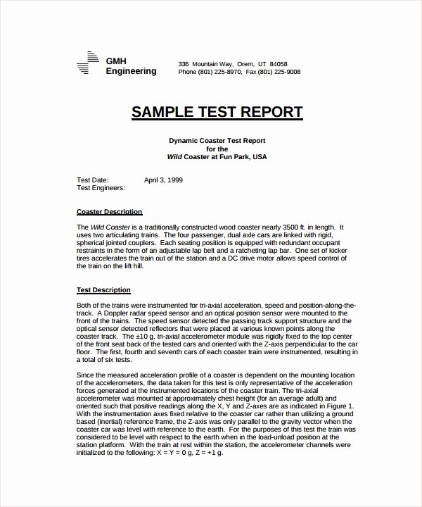 Engineering Technical Report Template Awesome Sample Test Report Template 10 Free Documents Download