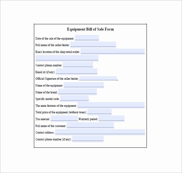 Equipment Bill Of Sale Template Fresh Equipment Bill Of Sale 7 Free Word Excel Pdf format