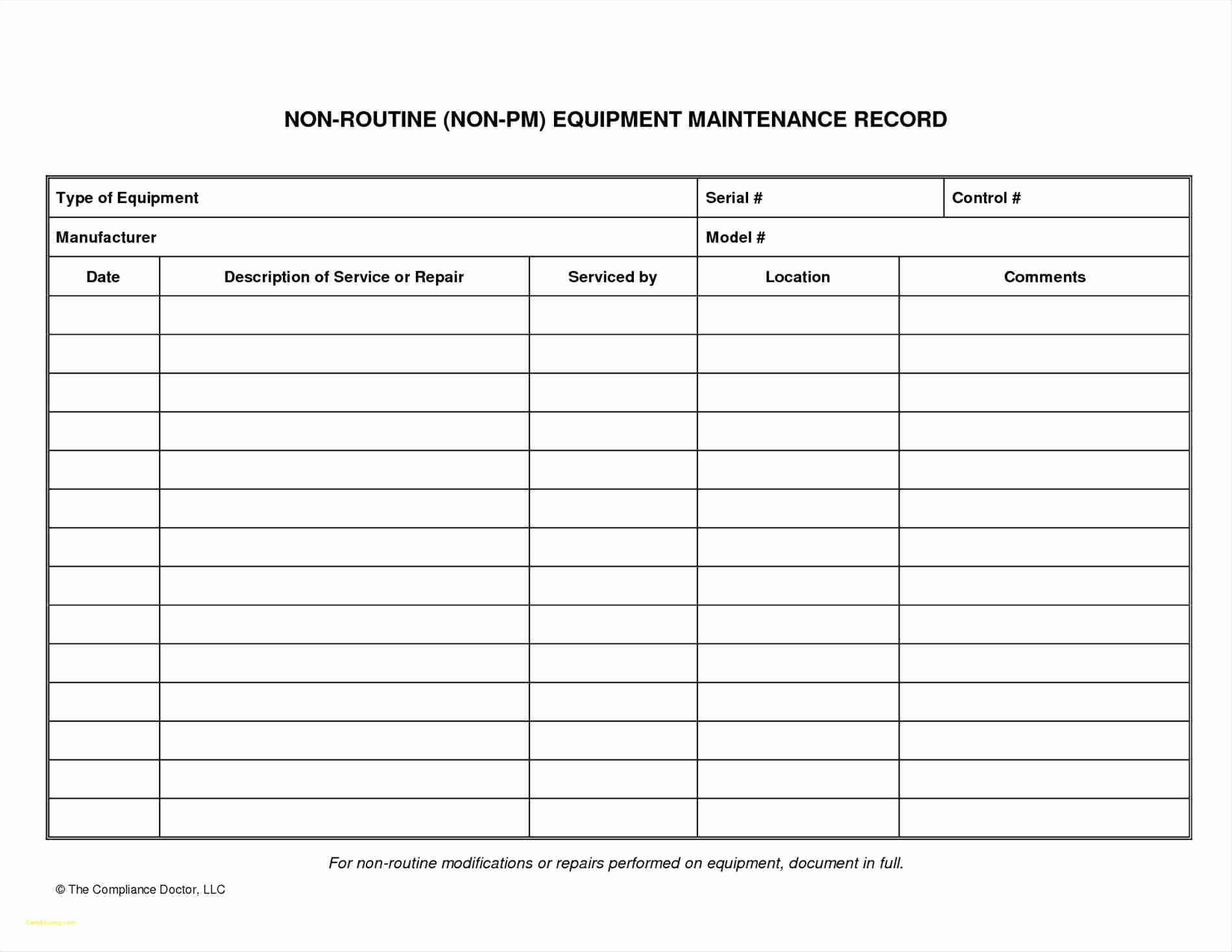 Equipment Maintenance Log Template Excel Luxury Heavy Equipment Maintenance Spreadsheet Spreadsheet