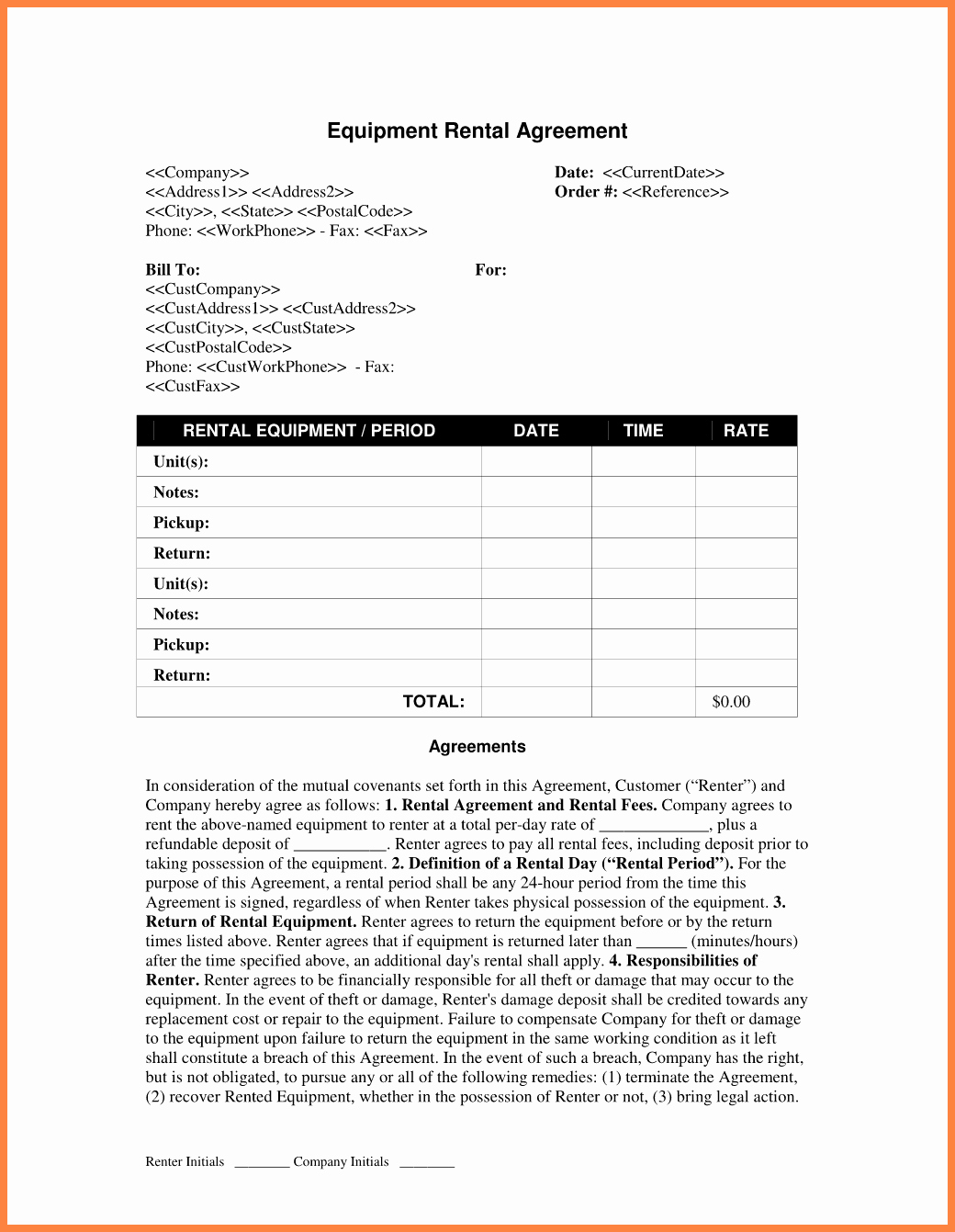 Equipment Purchase Agreement Template Beautiful 9 Equipment Rental Lease Agreement Template