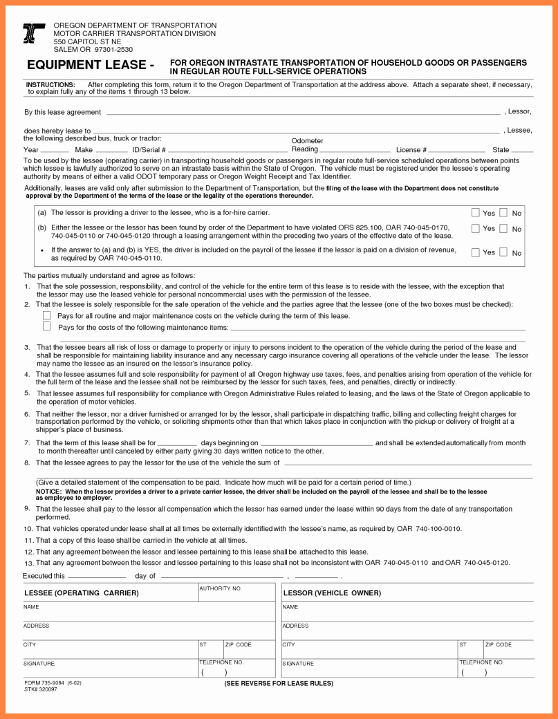 9 equipment rental lease agreement template